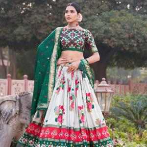 Tusser Silk Lehenga Choli with Intricate Print and Dupatta
