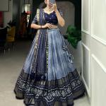 Tusser Silk Lehenga Choli with Intricate Print and Dupatta