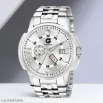 Day & Date Function Watch With Silver Coated Dial, Stainless Steel Chain Analog Watch - For Men