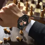 Trendy Collection Multi-Function Chronograph Watch, Black Dial with Rose Gold