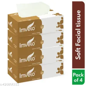 Imvelo 2 Ply Facial Tissue Paper Box - 400 Pulls (100 Pulls Per Box, Pack of 4)