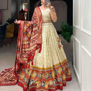 Silk Lehenga Choli with Intricate Print and Dupatta