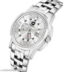 Day & Date Function Watch With Silver Coated Dial, Stainless Steel Chain Analog Watch - For Men